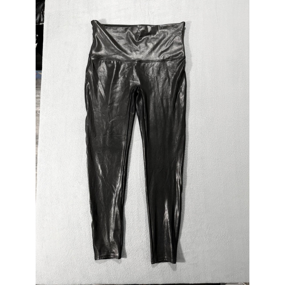 Spanx Faux Leather Leggings Black High Waisted 1X Plus Size Slimming Leggings